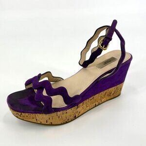Prada Purple Suede Platform Wedge Sandals